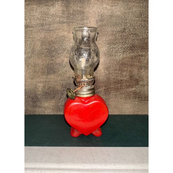 Vintage Heart Shaped Miniature Oil Lantern Lamp Trinket "You're All Heart" 4.75" - Picture 5 of 10